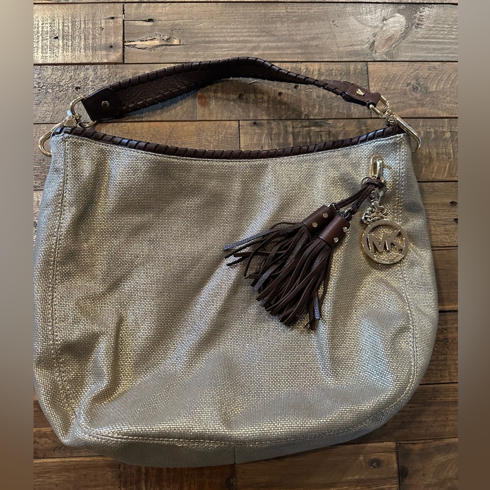 MICHAEL Michael Kors Silver and Brown Hobo Bag